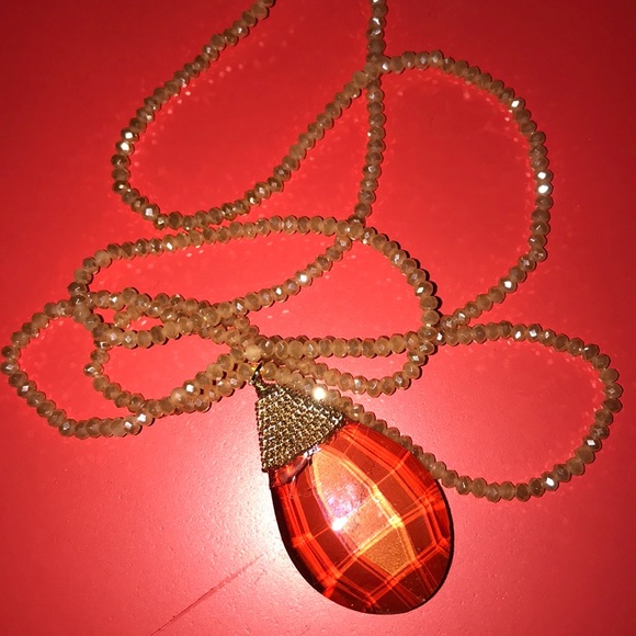 Beaded long necklace citrine color - Picture 2 of 8